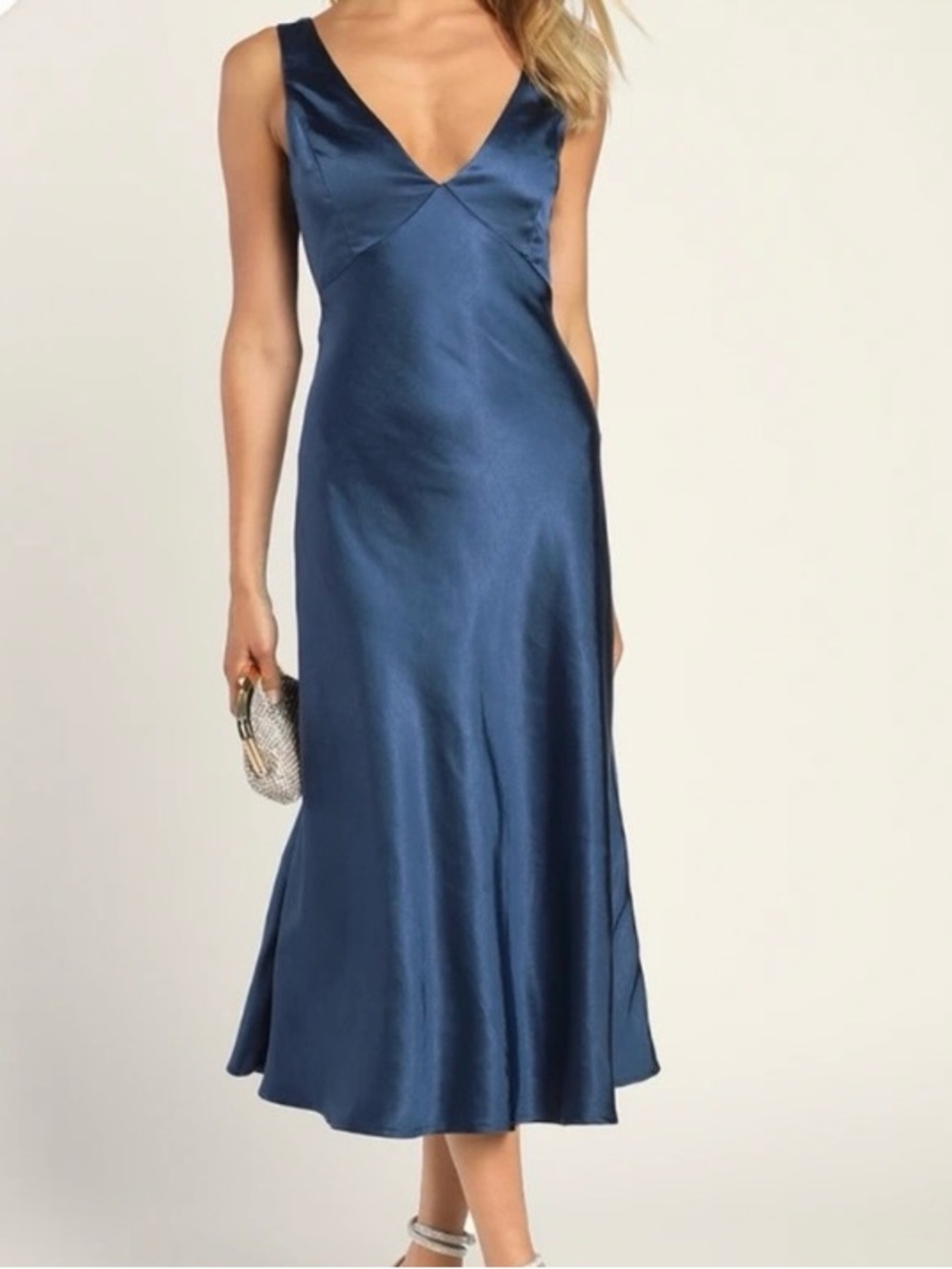 Lulus Navy satin midi dress